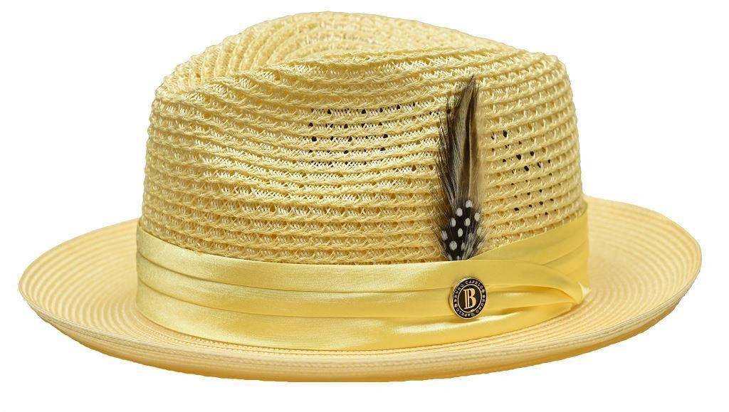 Gelber Fedora Strohhut Geflochten Sommer Sonne Charme Stil Urlaub Strand Trend Outfit
